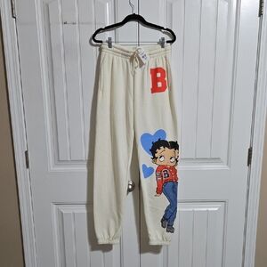 Betty Boop Cream and Red Track Pants with Cartoon Design